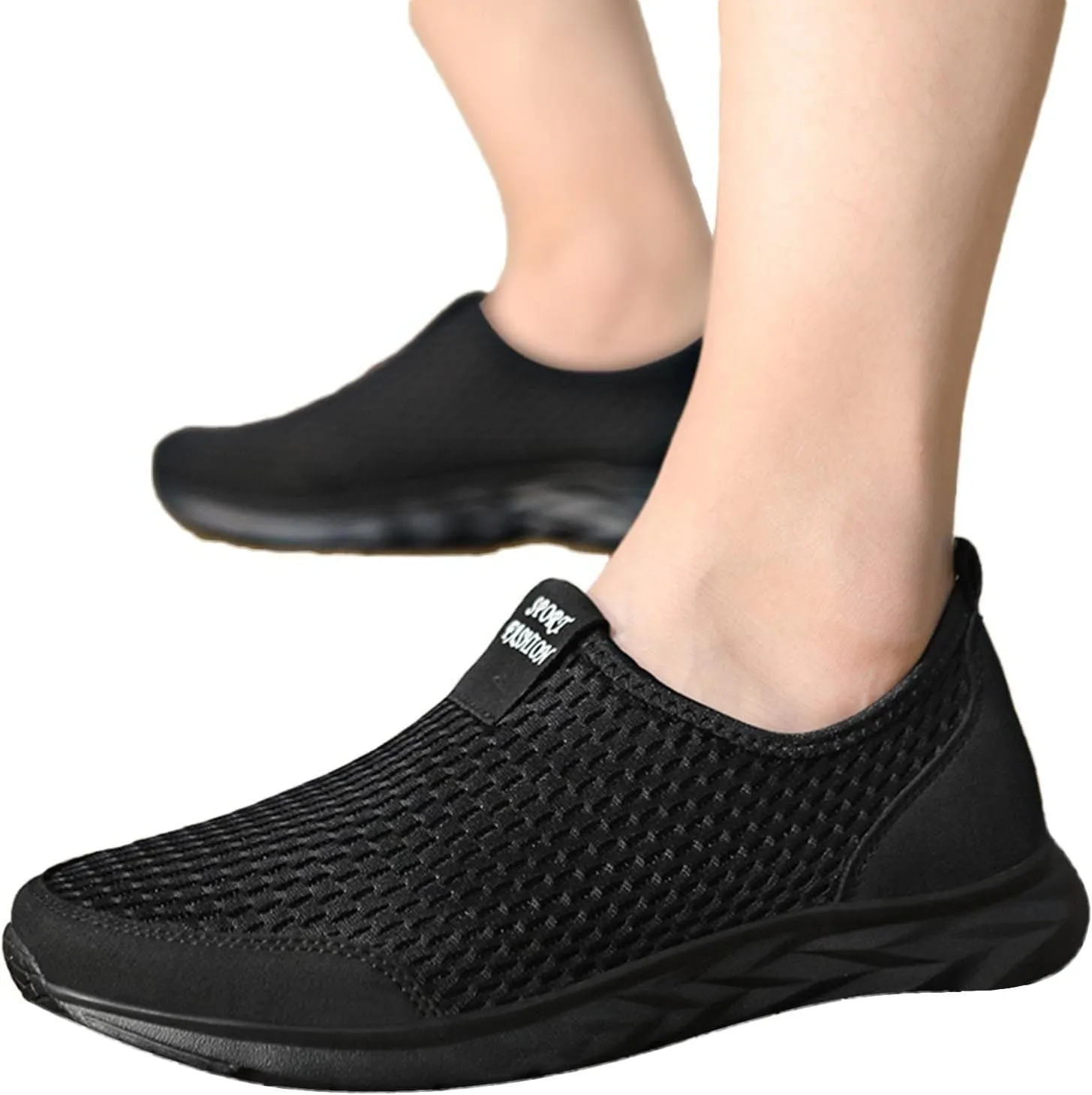 Women Casual Slip On Sneakers Breathable Knit Walking Shoes Lightweight Loafers Non Slip Comfortable Flats