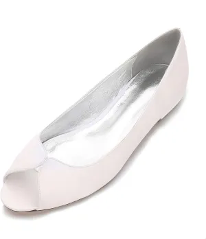 Women Comfort Flat Satin Wedding Shoes Peep Toe Slip on Bridal Evening Party Flats Shoes