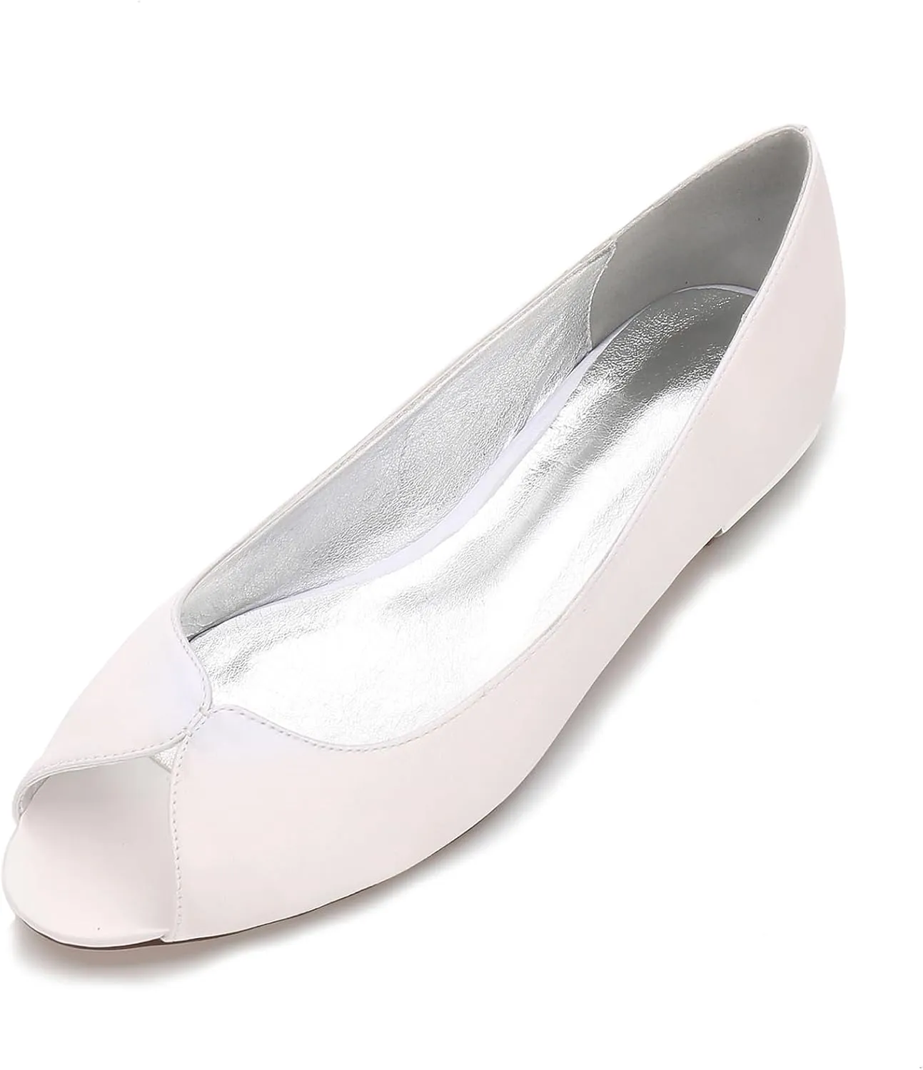 Women Comfort Flat Satin Wedding Shoes Peep Toe Slip on Bridal Evening Party Flats Shoes