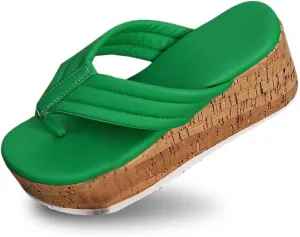 Women Flip Flops Trendy Dressy Non Slip Platform Wedge Slippers Sandals Cork Footbed Chunky Cushion Summer Beach Slide Shoes Fashion Solid Color Flip Flops for Walking Oceanside