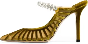 Women Heeled Mules Rhinestone Strappy Clear Heels Pointed Toe Stiletto Slip On Bridal Sandals for Women