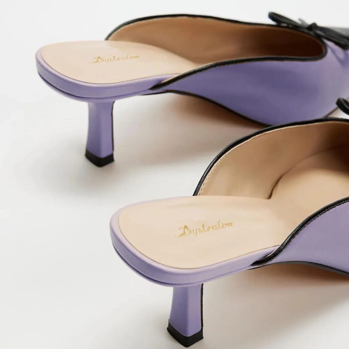 Women Kitten Heel Mules Pointed Closed Toe Slip On Sandal Mules Bow-Tie Cap Toe Dress Mule Mid Thin Heel Two-Toned Slide Slippers Patchwork Elegant Office Work Party Ball Dance 4-11 M US