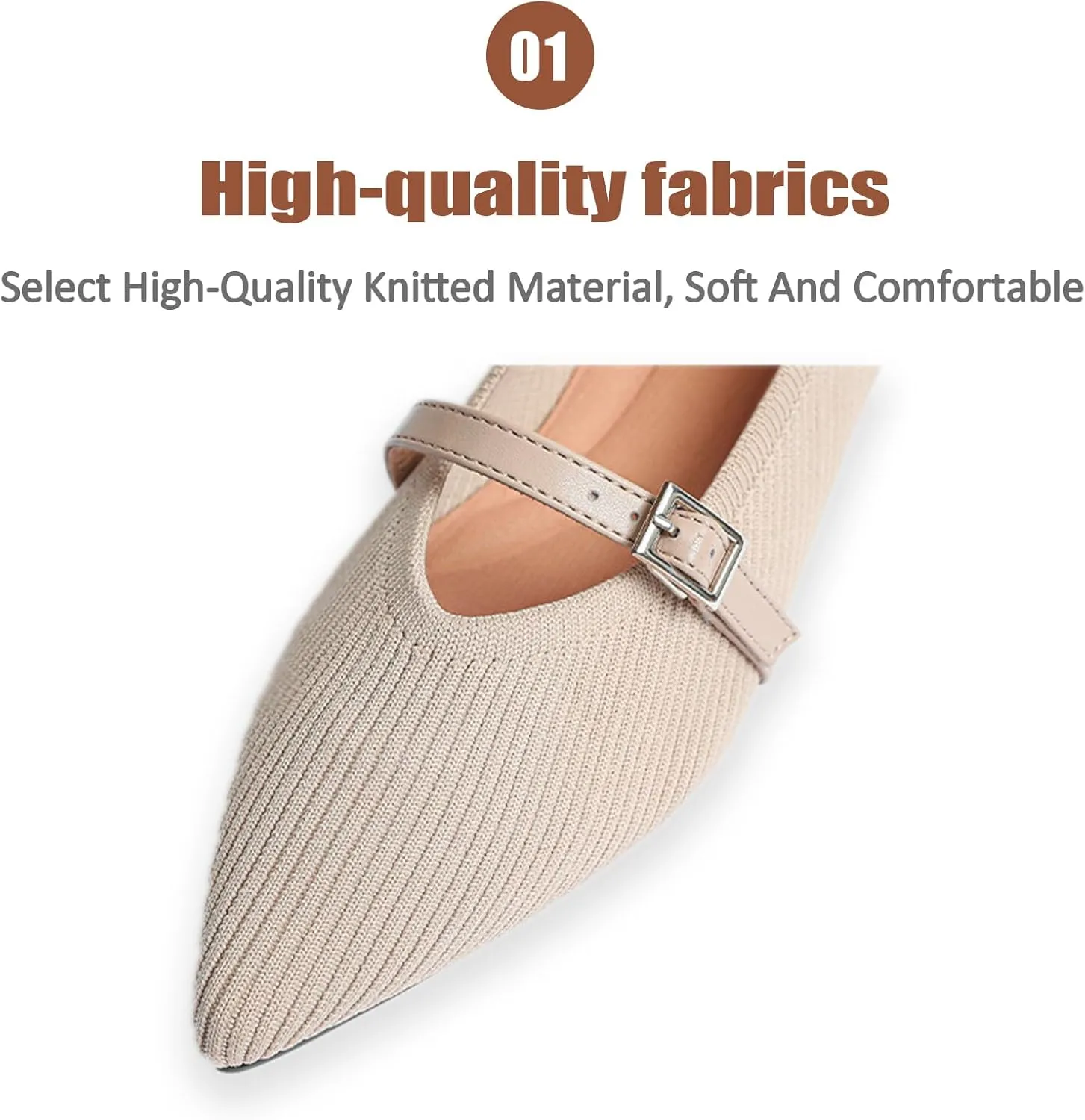 Women Knitted Striped Pointed Toe Mary Jane Flats with Adjustable Ankle Strap Comfort Casual Breathable Lightweight Washable Walking Shoes Dressy Ballet Flats for Office Dating