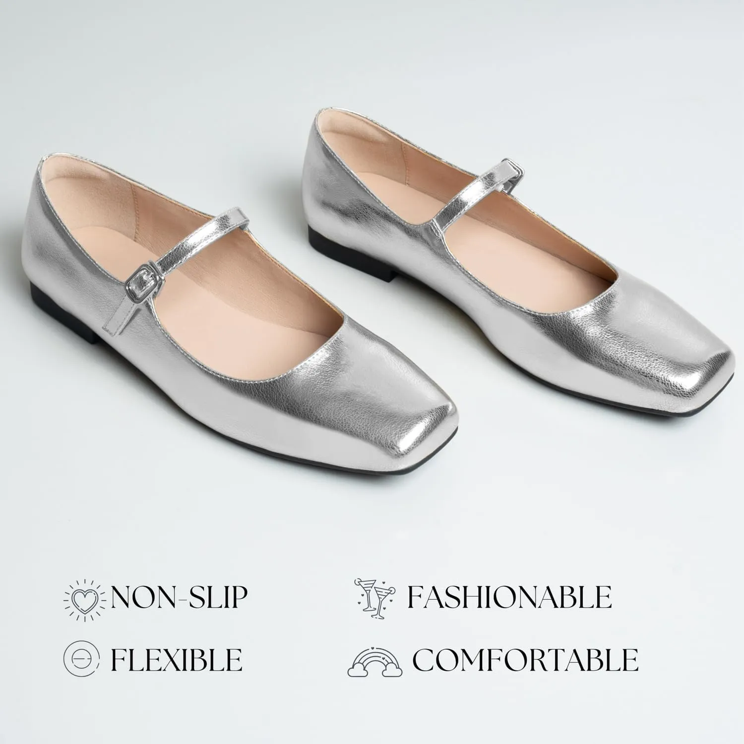 Women Mary Jane Shoes,Slip On Ankle Strap Dress Flat Shoes