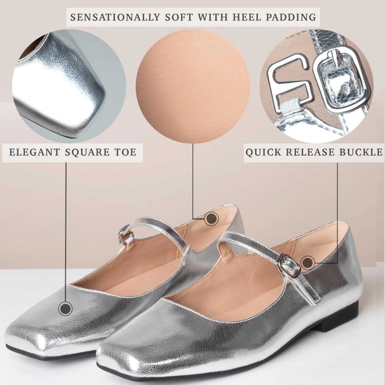 Women Mary Jane Shoes,Slip On Ankle Strap Dress Flat Shoes