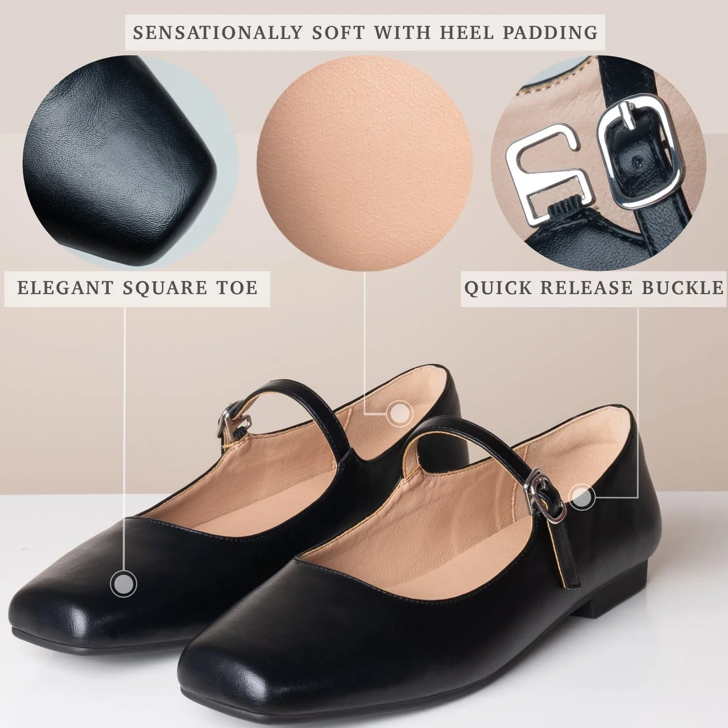 Women Mary Jane Shoes,Slip On Ankle Strap Dress Flat Shoes