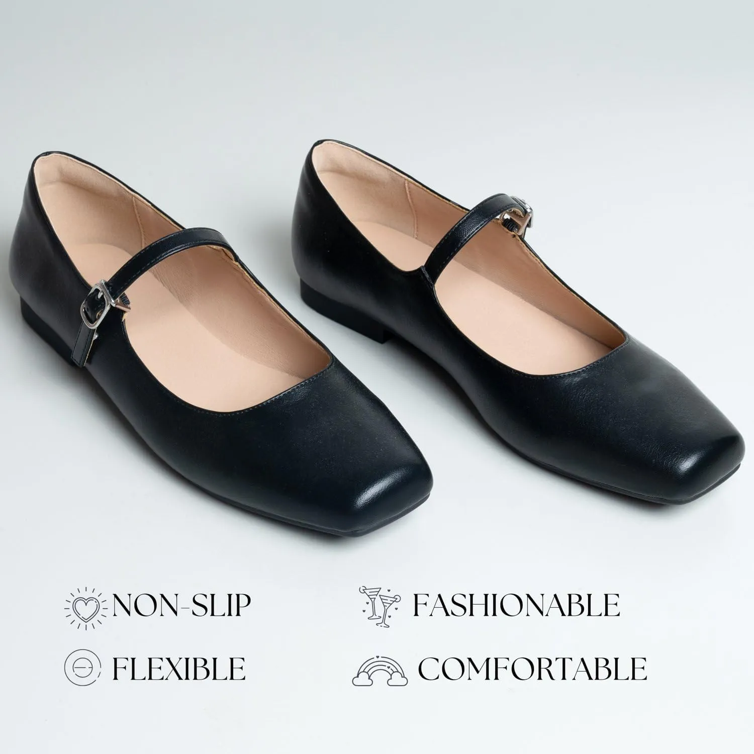 Women Mary Jane Shoes,Slip On Ankle Strap Dress Flat Shoes
