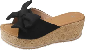 Women Platform Beach Slippers Wedge Heel Flip Flops Shoes Sandals Wide Width Slip On Peep Toe with Bow Non-Slip Summer Slingback Slipper Vacation Travel Outdoor Going Out Flip Flops