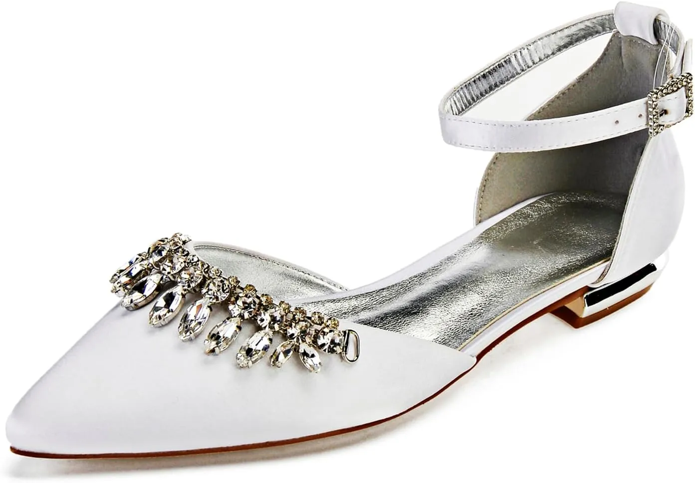 Women Satin Wedding Shoes for Bride Flats Pointed Toe Crystals Party Dress Bridesmaid Shoes