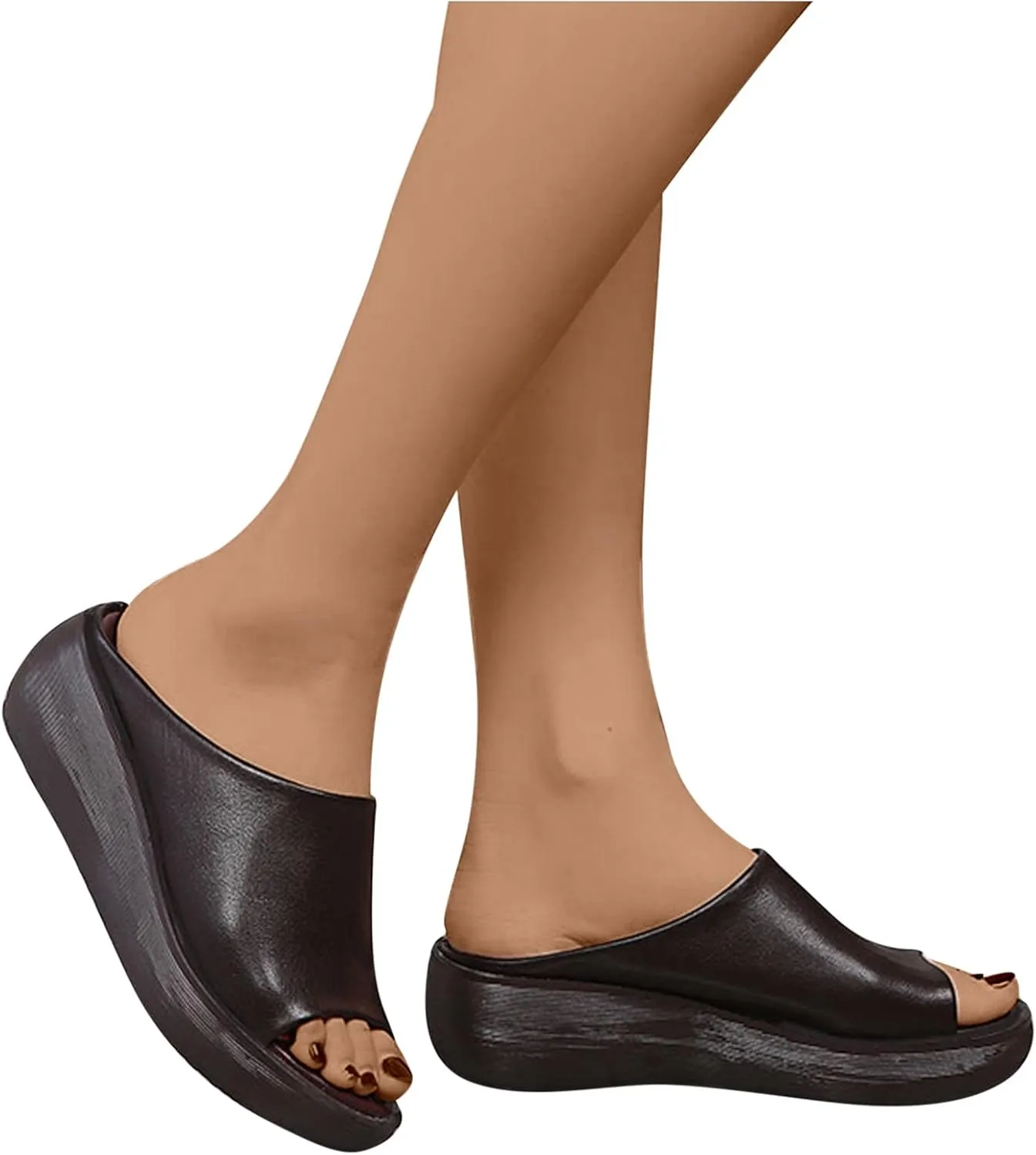 Women Slip on Sandals Summer Casual Platform Slides Dressy Fish Mouth Open Toe Mules Comfort Beach Shoes Sandal
