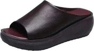 Women Slip on Sandals Summer Casual Platform Slides Dressy Fish Mouth Open Toe Mules Comfort Beach Shoes Sandal