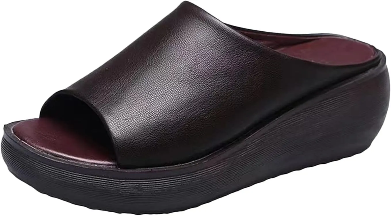 Women Slip on Sandals Summer Casual Platform Slides Dressy Fish Mouth Open Toe Mules Comfort Beach Shoes Sandal