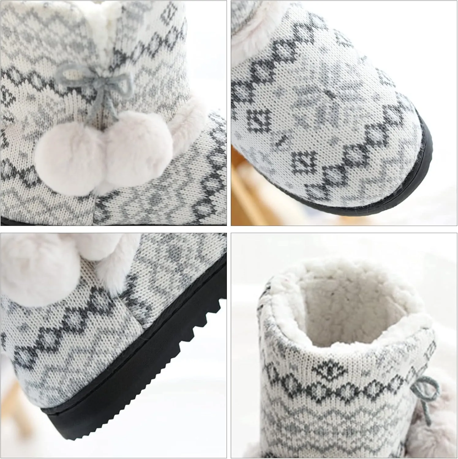 Women Slipper Boots Winter Warm Indoor Bootie Girl Plush Ankle High Boots Non-Slip Home Slipper Knit Twist Large Boot Shoes
