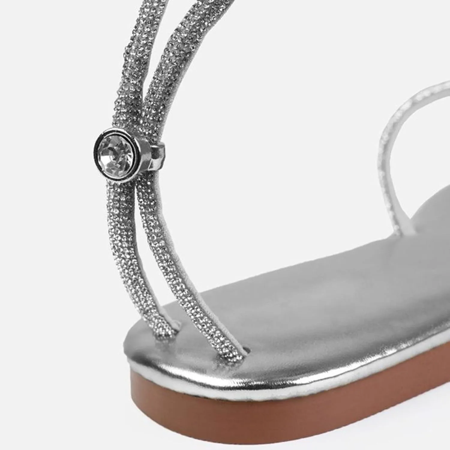 Women Slippers Summer New Pattern Rhinestone Shiny Fashion Flat Bottom Comfortable Non Slip Beach Womens (Silver, 9)
