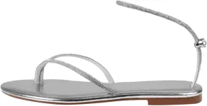 Women Slippers Summer New Pattern Rhinestone Shiny Fashion Flat Bottom Comfortable Non Slip Beach Womens (Silver, 9)