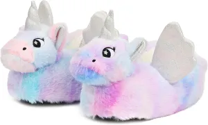Women Unicorn Animal Slippers Slip-On Memory Foam Anti-Skid House Shoes Cute Fuzzy Cartoon Christmas Gifts