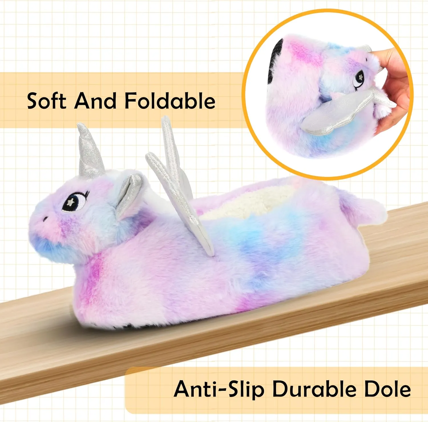 Women Unicorn Animal Slippers Slip-On Memory Foam Anti-Skid House Shoes Cute Fuzzy Cartoon Christmas Gifts