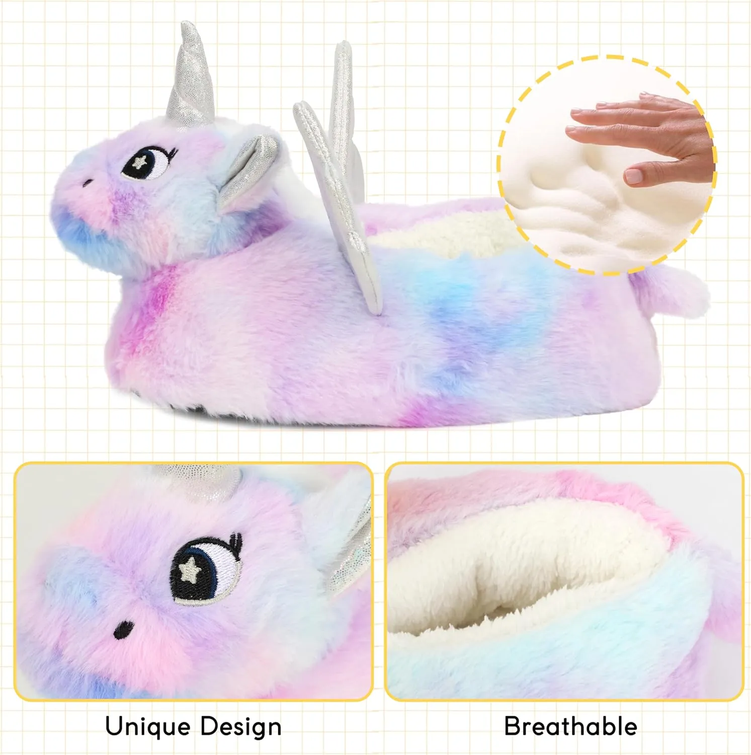 Women Unicorn Animal Slippers Slip-On Memory Foam Anti-Skid House Shoes Cute Fuzzy Cartoon Christmas Gifts
