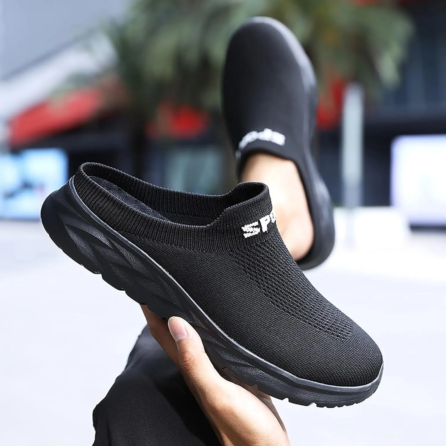 Women's Backless Slip on Mesh Sneakers Shoes Walking Shoes Women Slip On Black Casual Shoes White Platform Sneakers Steel Toe Tennis Shoe Loafers Casual Slip On
