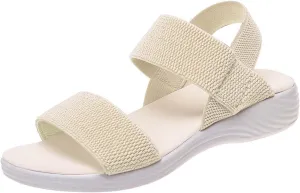 Women's Backstrap Sandal Casual Platform Open Toe Wedge Sandals Stroll Flat Walking Air Cushion Comfort Summer Shoes Knit Elastic Ankle Strap Platfor Slippers