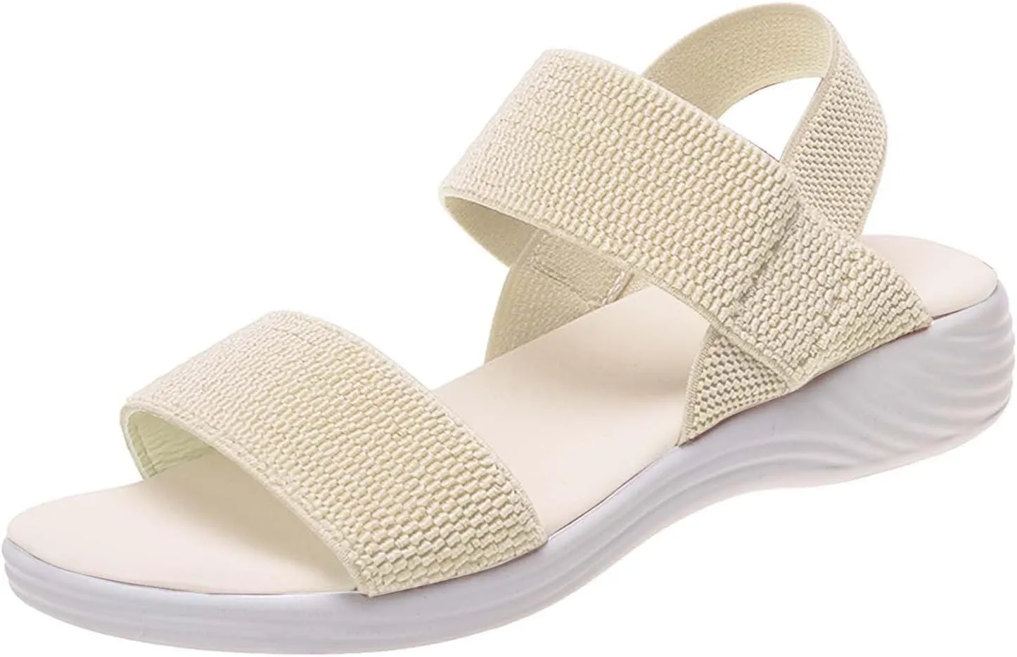 Women's Backstrap Sandal Casual Platform Open Toe Wedge Sandals Stroll Flat Walking Air Cushion Comfort Summer Shoes Knit Elastic Ankle Strap Platfor Slippers