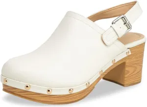 Women's Clog Mule Closed Toe Faux Wood Heel