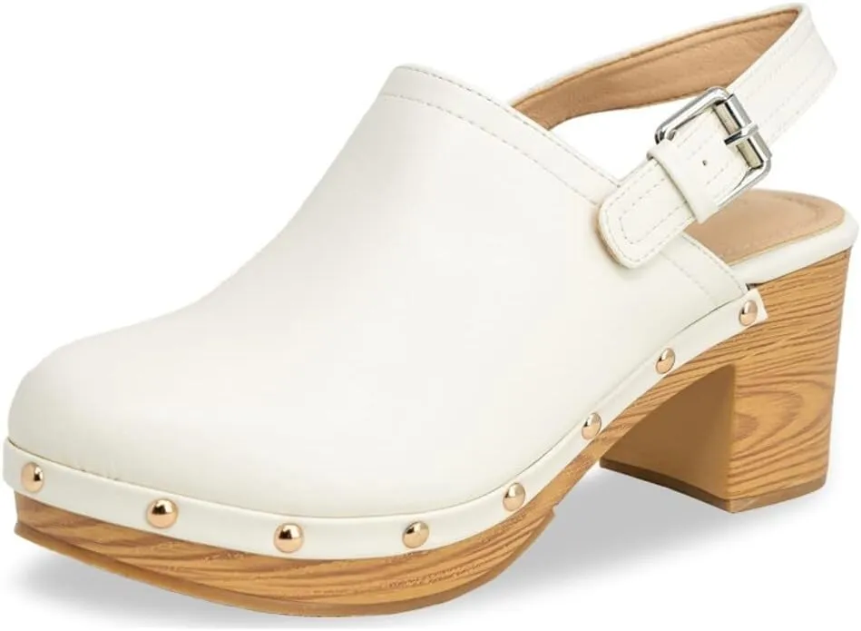 Women's Clog Mule Closed Toe Faux Wood Heel