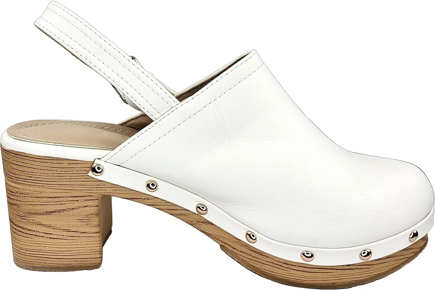 Women's Clog Mule Closed Toe Faux Wood Heel