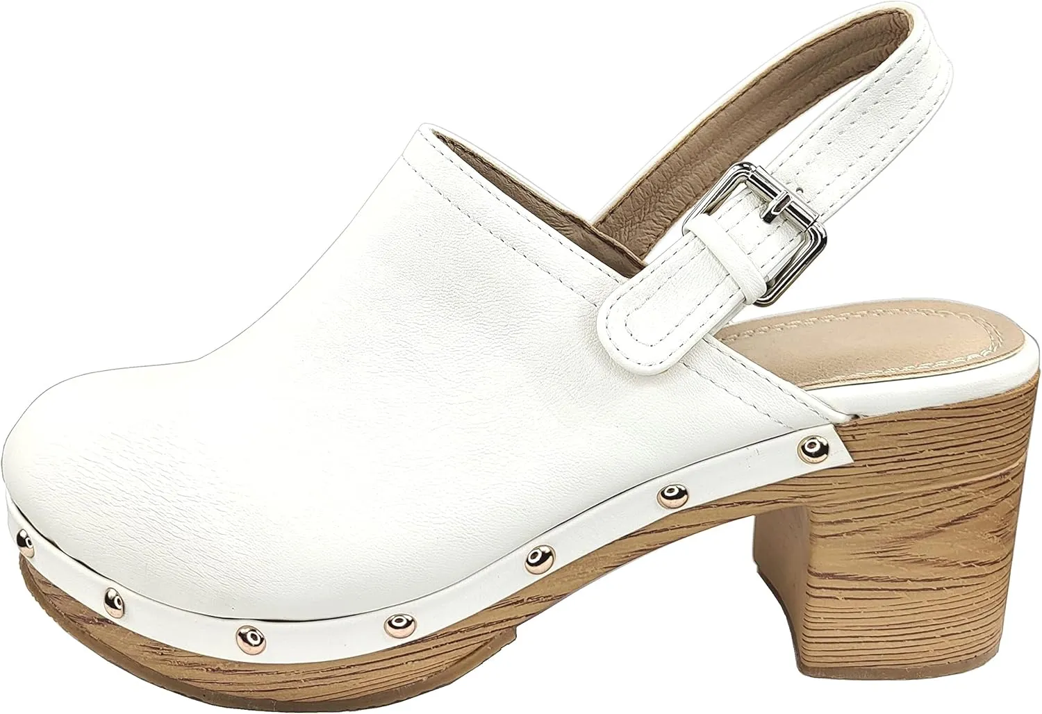 Women's Clog Mule Closed Toe Faux Wood Heel