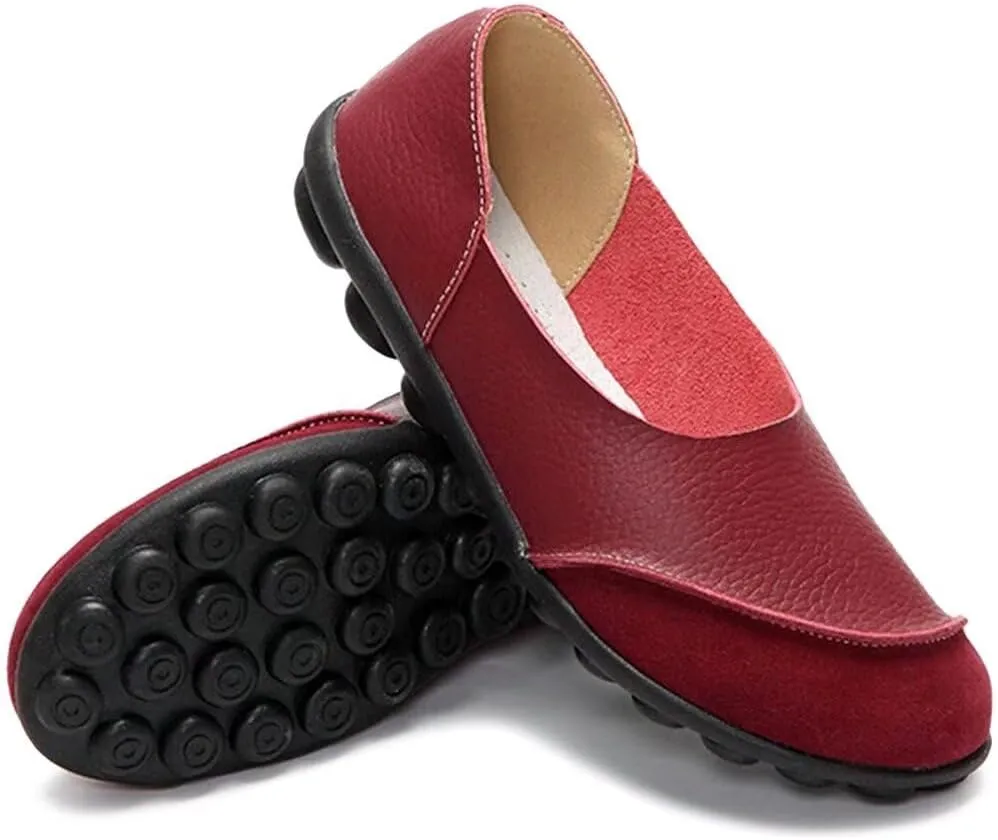 Women's Cowhide Leather Slip-On Moccasins Shoes Flat Slipper Loafers