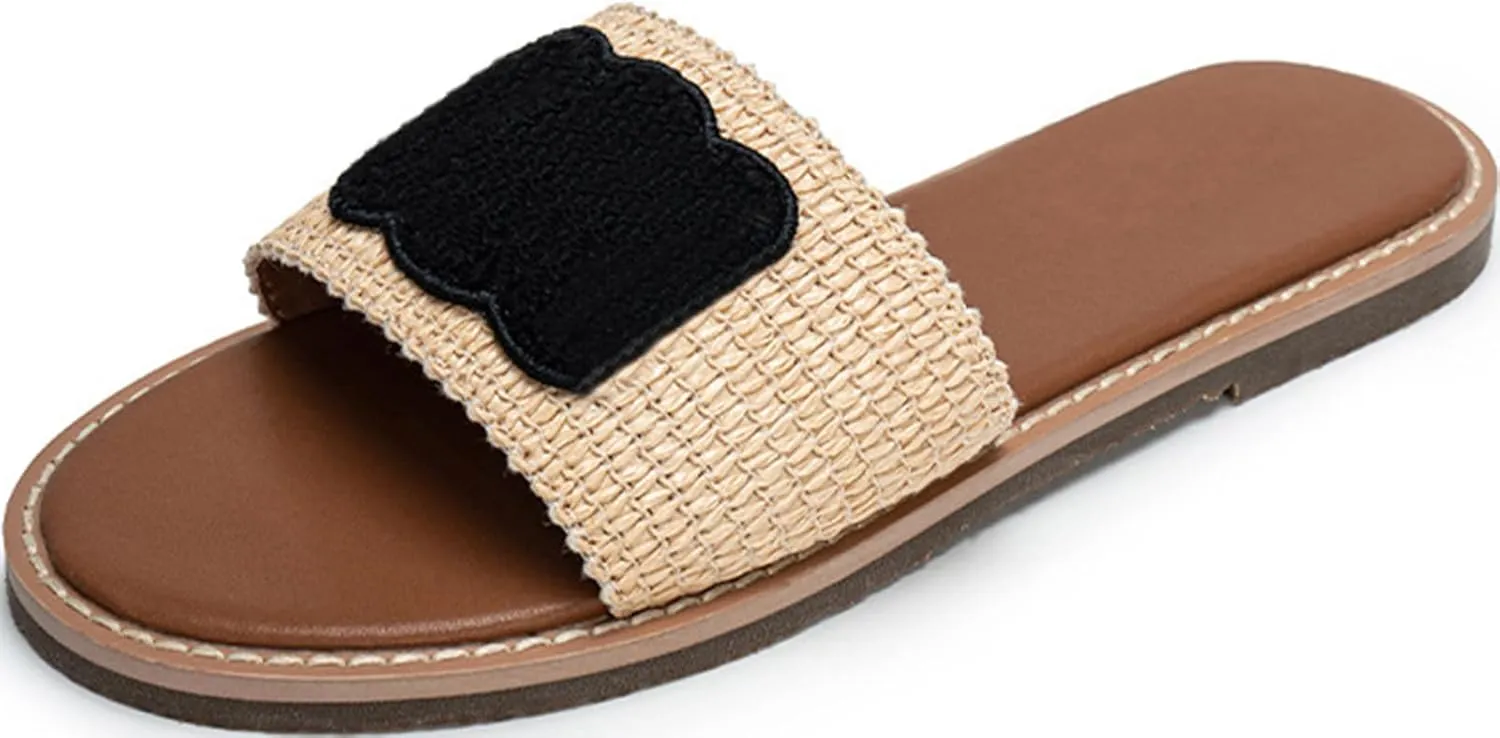Women's Embroidered Flat Sandals Casual Slip on Slide Sandals