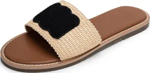 Women's Embroidered Flat Sandals Casual Slip on Slide Sandals