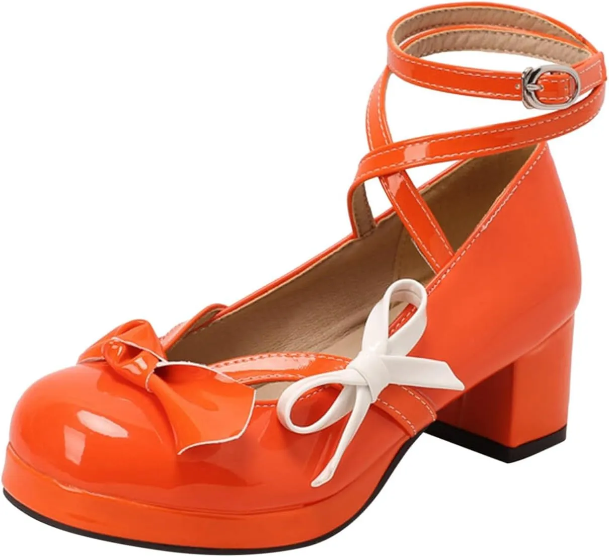 Women's Fashionable Bright Leather Lolita Bow Decorated Casual Thick Heel Sandals Women Party Sandals Flat Thong Sandals