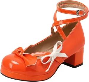 Women's Fashionable Bright Leather Lolita Bow Decorated Casual Thick Heel Sandals Women Party Sandals Flat Thong Sandals