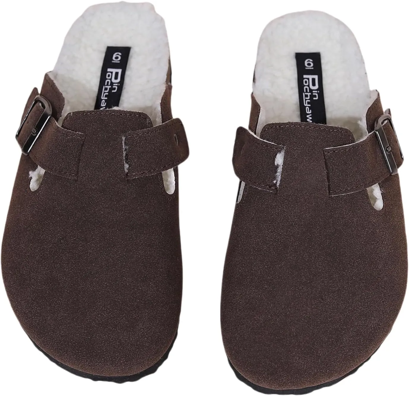 Women's Faux Suede Slip-On Clogs with Buckle Strap Faux Fur Lining Womens Slippers