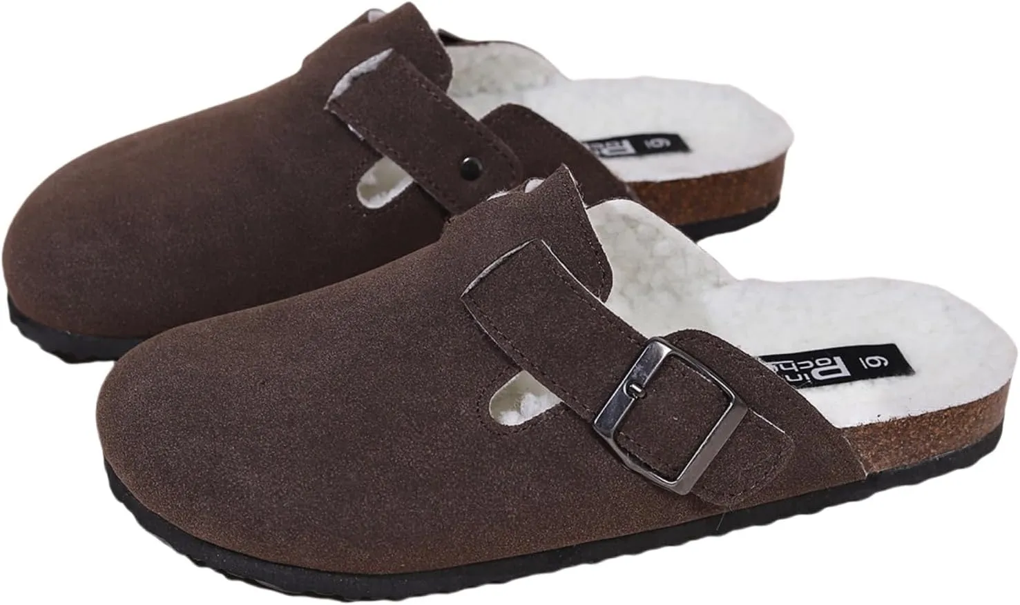 Women's Faux Suede Slip-On Clogs with Buckle Strap Faux Fur Lining Womens Slippers