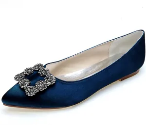 Women's Flat Comfortable Pointy Toe Satin Slip On Rhinestones Faux Work Shoes,Cute Slip On Ballet Flat