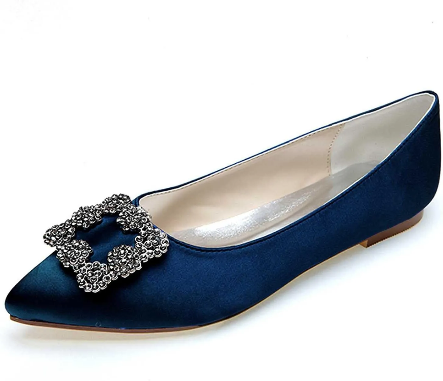 Women's Flat Comfortable Pointy Toe Satin Slip On Rhinestones Faux Work Shoes,Cute Slip On Ballet Flat
