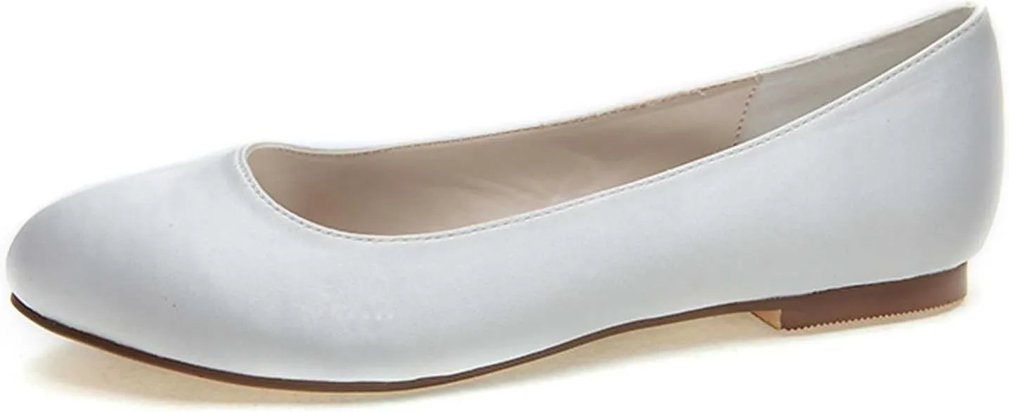 Women's Flat Comfortable Round Toe Satin Closed Toe Slip On Faux Work Shoes,Cute Slip On Ballet Flat