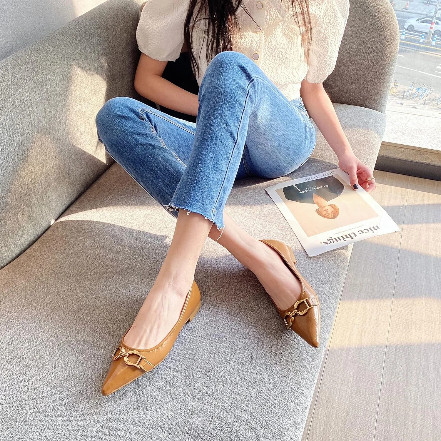Women's Flats Pearl and Lace Embellished Pointed Toe Dress Shoes Comfortable Women's Flats Women's White Flats