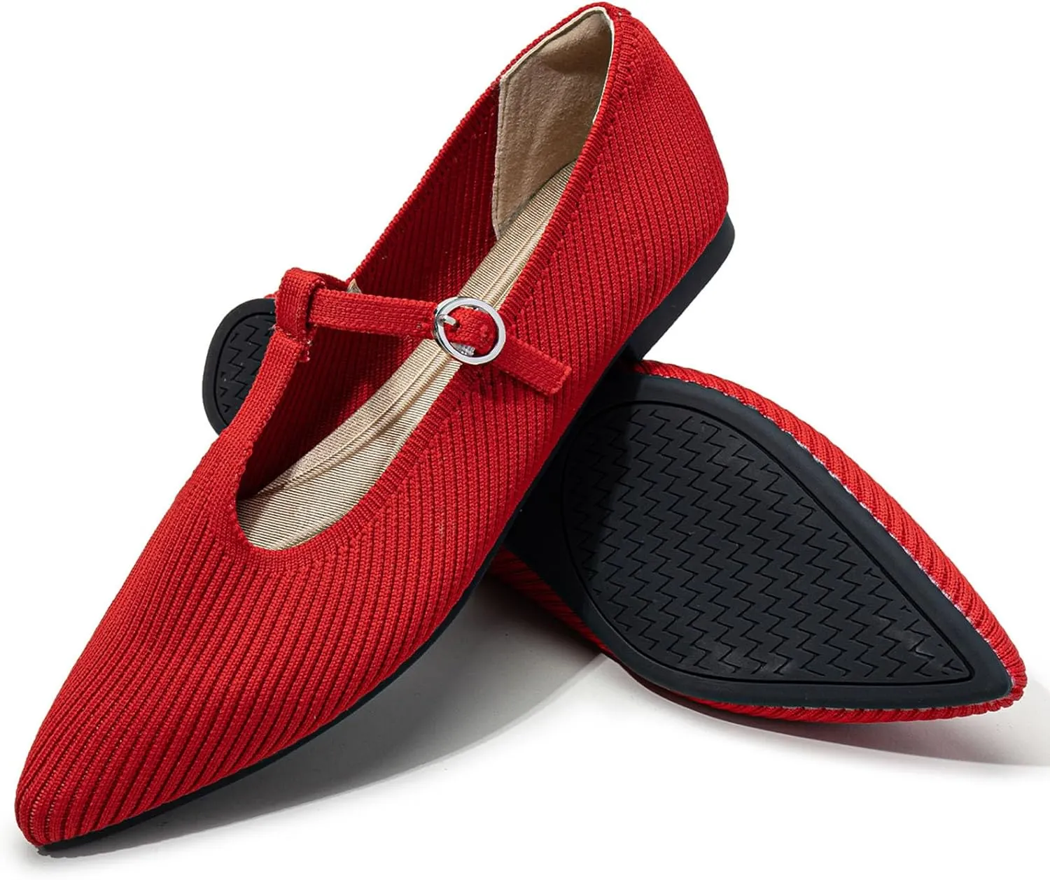 Women's Flats Shoes Comfortable Slip On Shoes Classic Dressy Pointed Toe Bow Knit Ballet Flat
