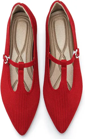 Women's Flats Shoes Comfortable Slip On Shoes Classic Dressy Pointed Toe Bow Knit Ballet Flat