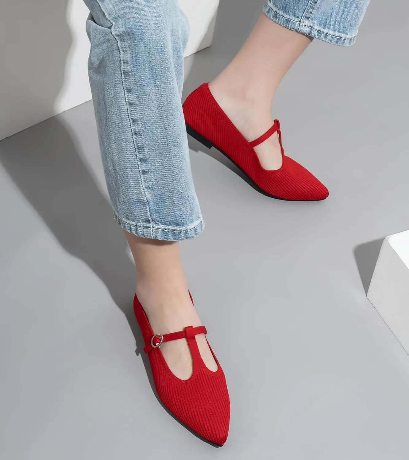 Women's Flats Shoes Comfortable Slip On Shoes Classic Dressy Pointed Toe Bow Knit Ballet Flat