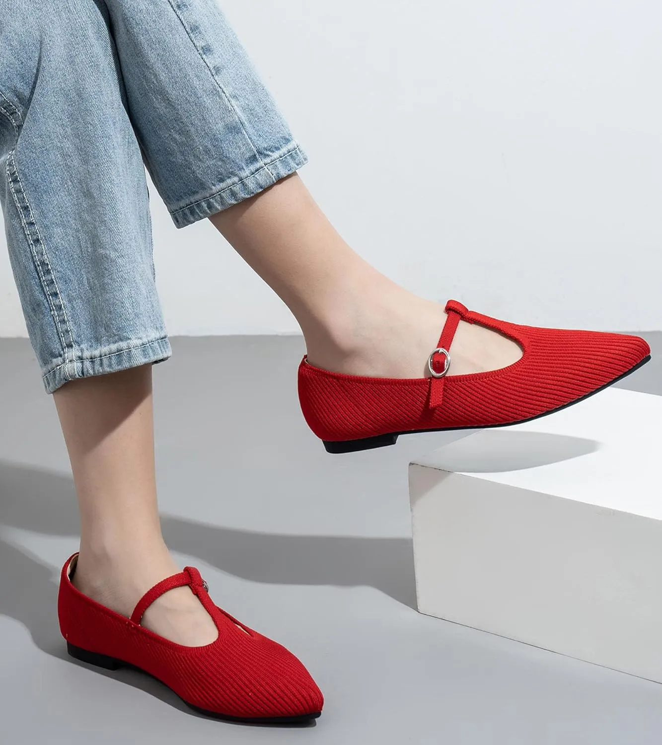 Women's Flats Shoes Comfortable Slip On Shoes Classic Dressy Pointed Toe Bow Knit Ballet Flat