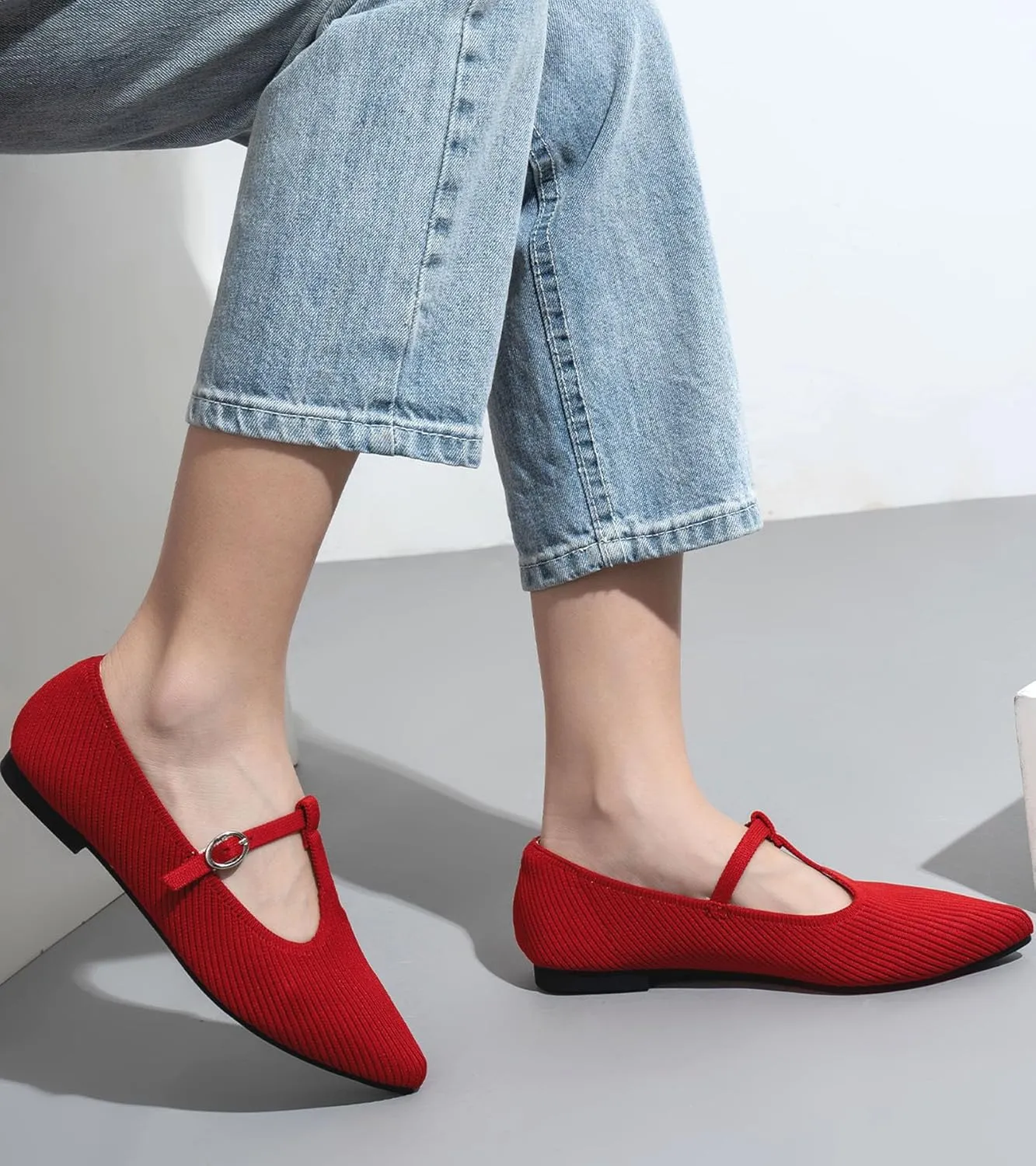 Women's Flats Shoes Comfortable Slip On Shoes Classic Dressy Pointed Toe Bow Knit Ballet Flat