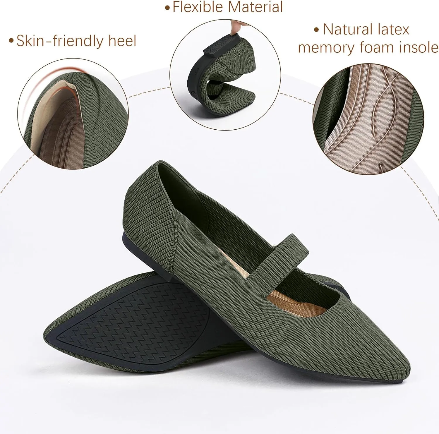 Women's Flats Shoes Pointed Toe Knit Washable Ballet Comfortable Dressy Mary Jane Flat