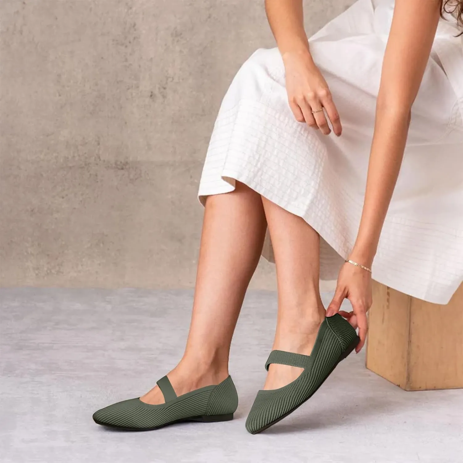 Women's Flats Shoes Pointed Toe Knit Washable Ballet Comfortable Dressy Mary Jane Flat