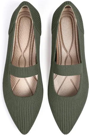 Women's Flats Shoes Pointed Toe Knit Washable Ballet Comfortable Dressy Mary Jane Flat