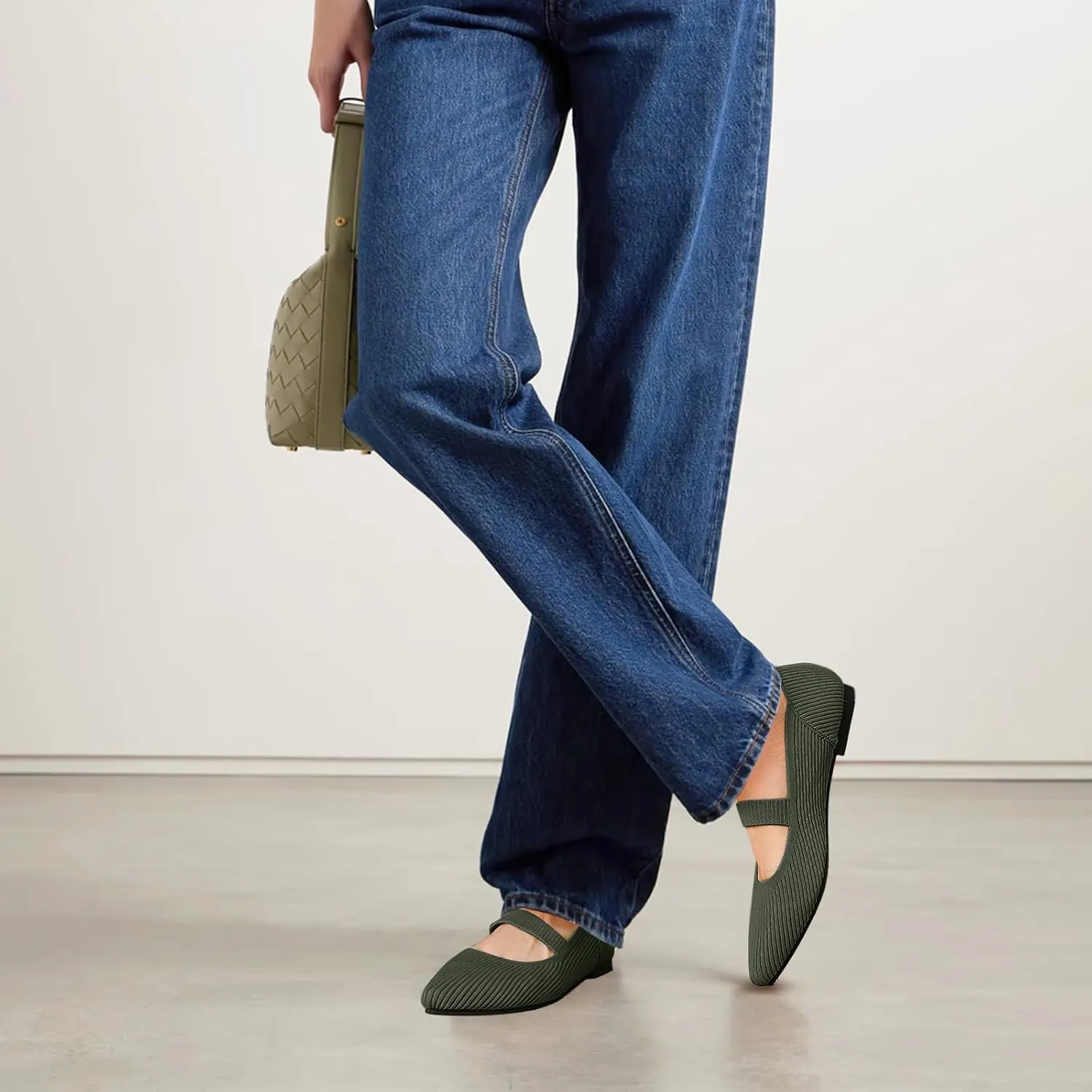 Women's Flats Shoes Pointed Toe Knit Washable Ballet Comfortable Dressy Mary Jane Flat