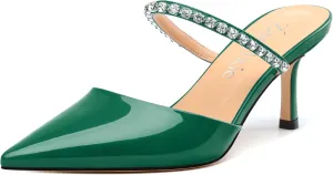 Womens Heeled Sandals Rhinestones Strap Pointed Toe Stiletto High Heels Fashion Dress Mules Shoes For Women 2.5 Inch